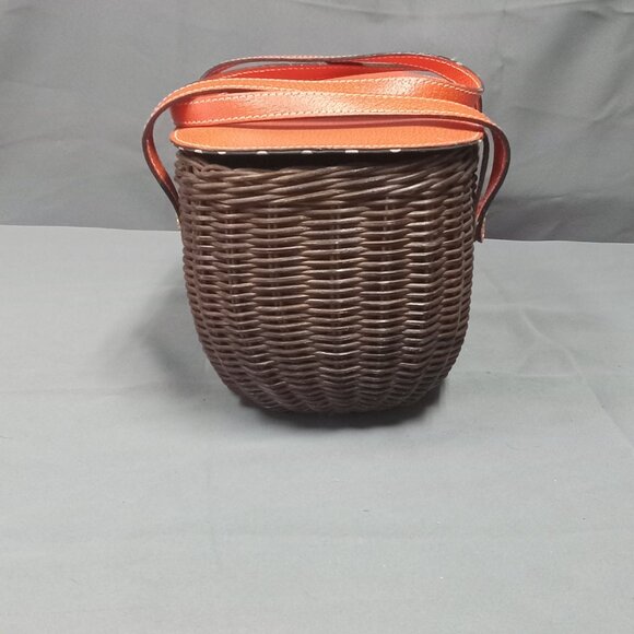 RARE! Vintage NEW WITH TAG! Dk Brown/Tomato KATE SPADE "HENLEY" Wicker Purse Bag - Picture 6 of 15